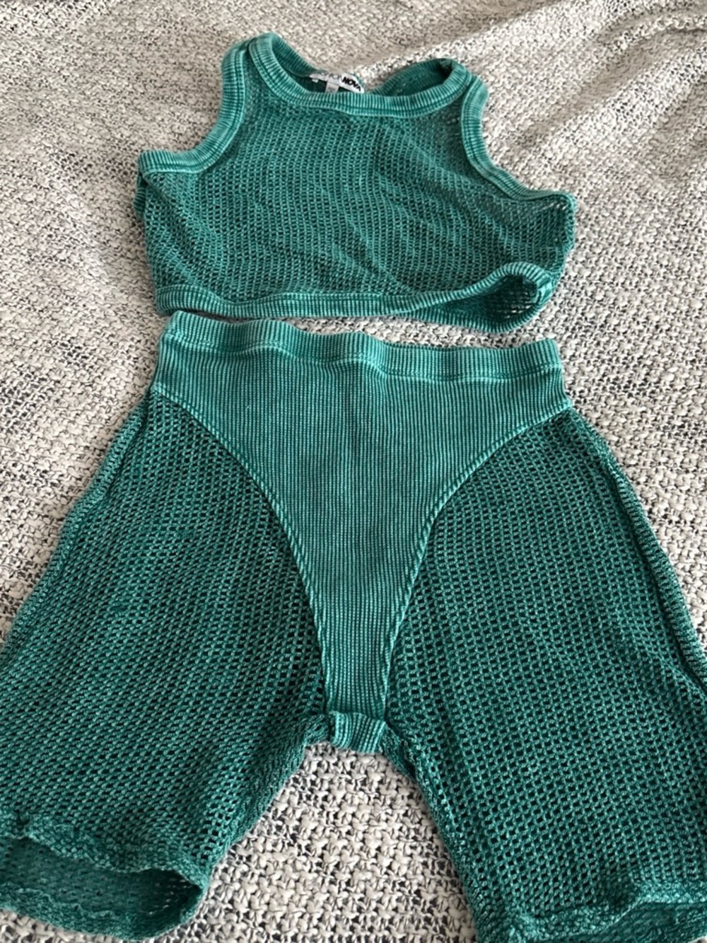 Fashion Nova Teal Knit Two-Piece Shorts Set